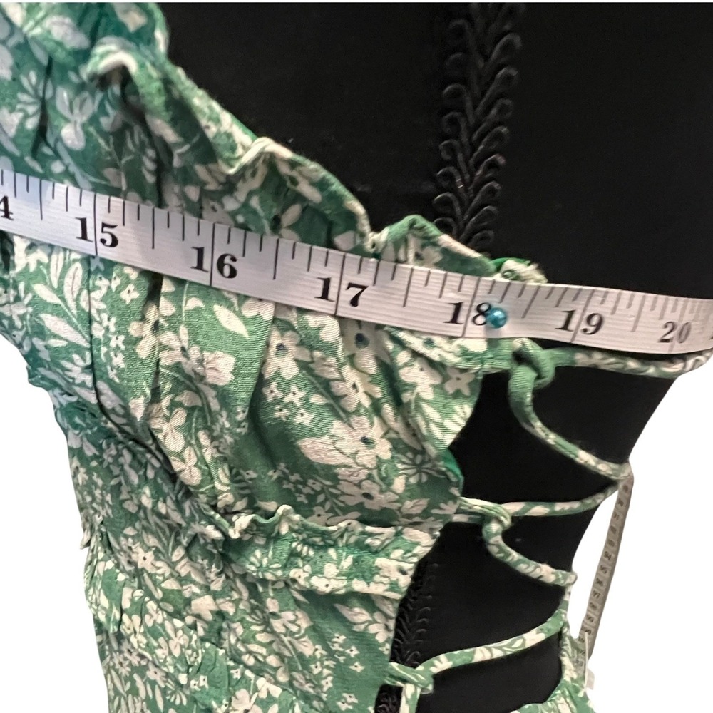 ASTR The Label Green Floral Print Maxi Dress Lace Up Back Coquette Cottage Retro - Picture 7 of 11